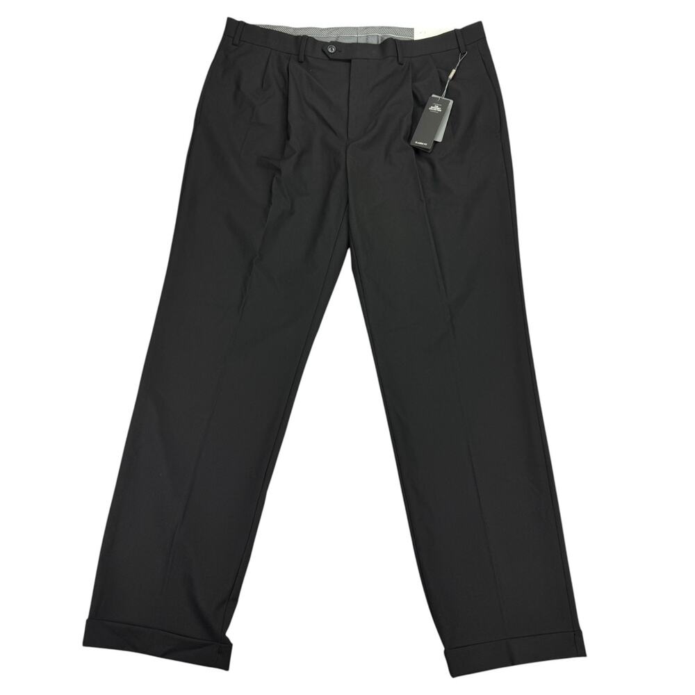 Michael Kors Mens Pleated Cuffed Solid Classic Fit Stretch Pants Black 38x32